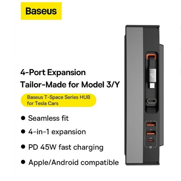 Baseus T-Space Series Car HUB for Tesla Docking Station PD 45W Fast Charger - Picture 4 of 9